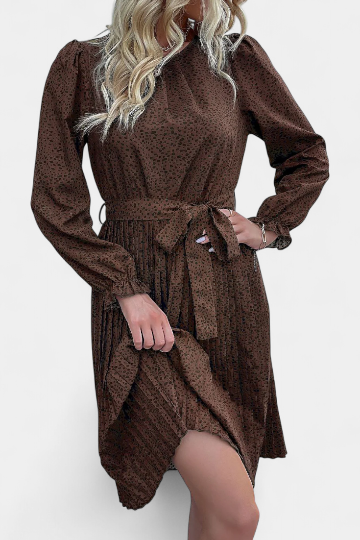 Evabeth Robe Midi Plissée Léopard