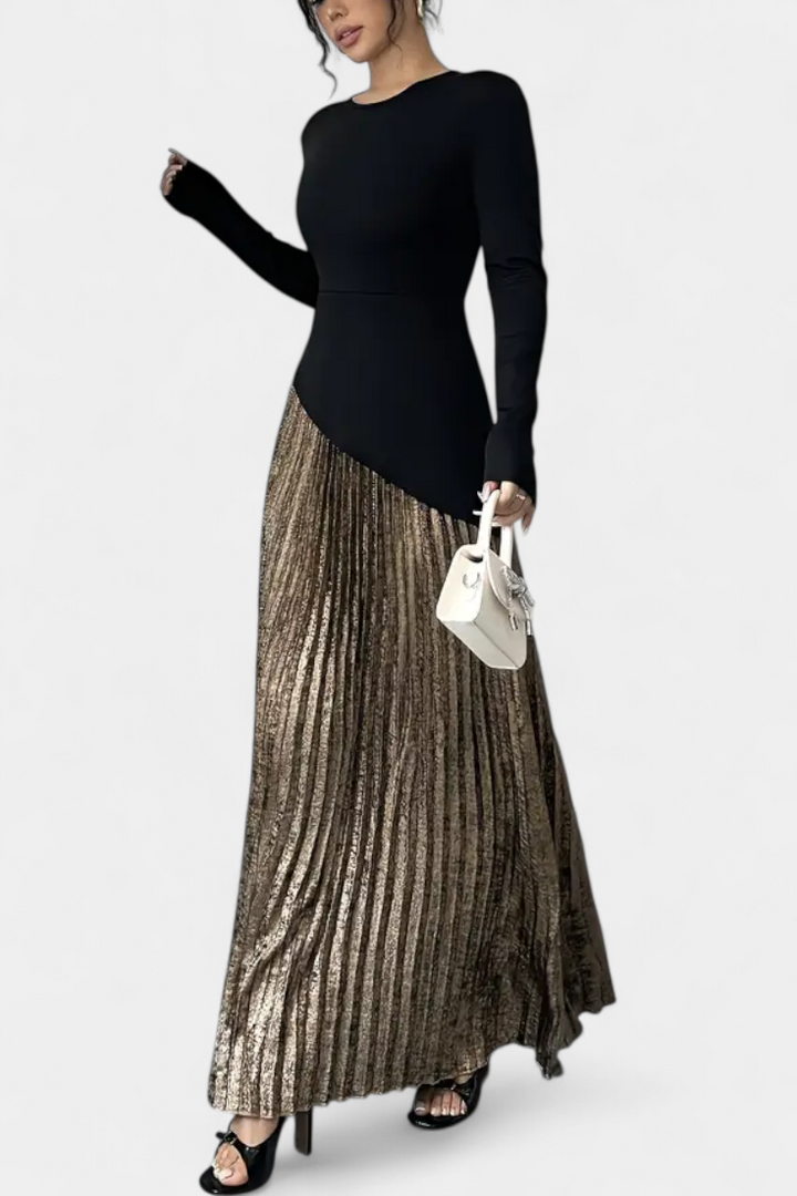 Robe Élégante Leya en Blocs de Couleur avec Manches Longues