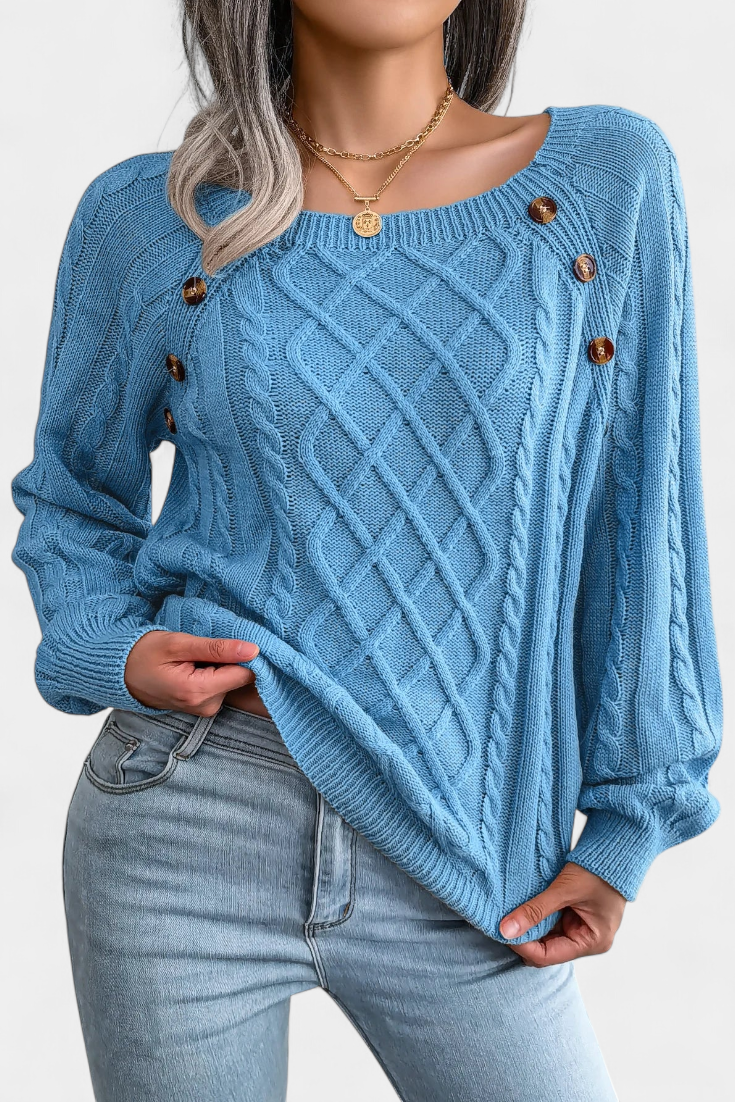 Fien Pull en Tricot avec Col Carré et Boutons