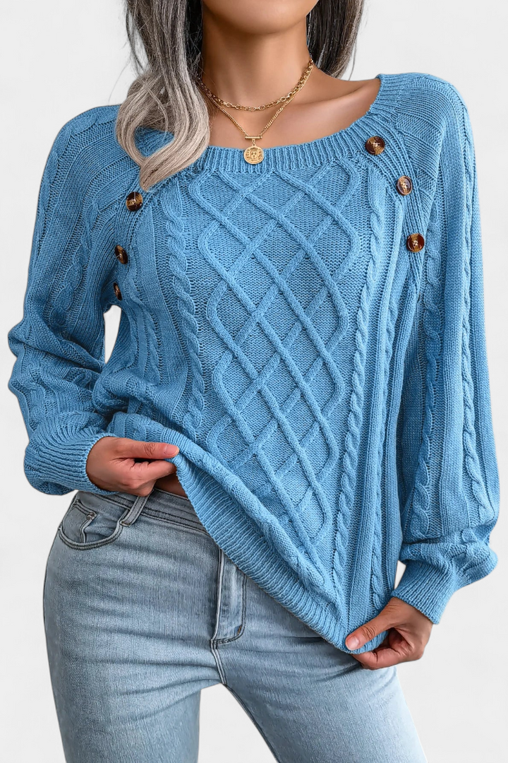 Fien Pull en Tricot avec Col Carré et Boutons