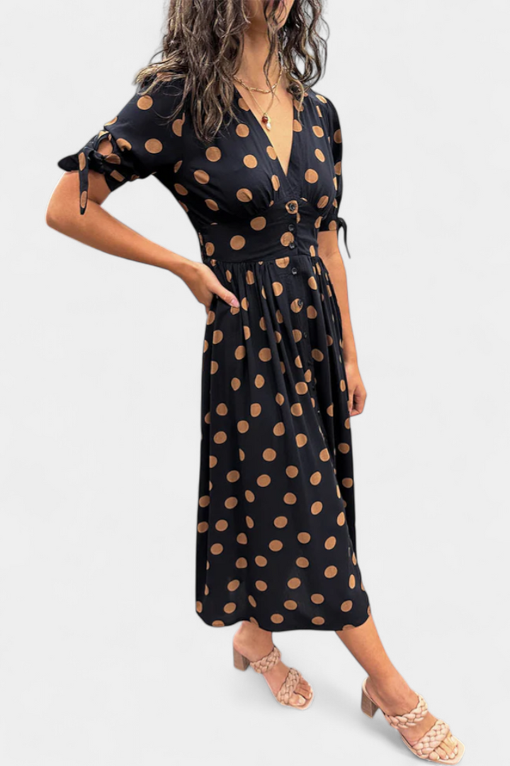 Robe Midi à Pois Lizzie avec Décolleté en V Profond