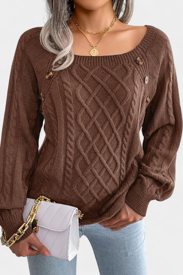 Fien Pull en Tricot avec Col Carré et Boutons