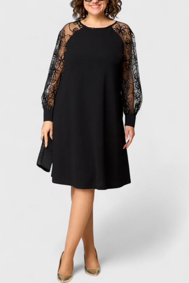 Robe en Dentelle Bellezza avec Manches Longues et Col Rond