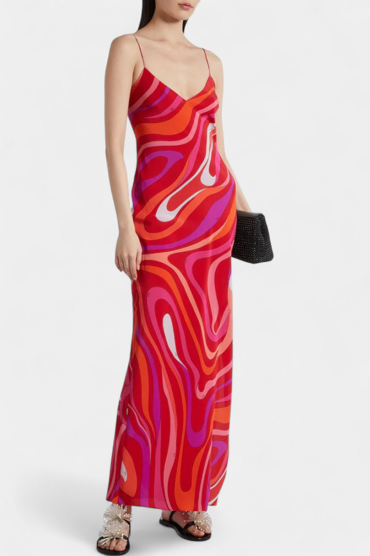 Robe Longue Valera avec Imprimé Tourbillon et Sans Manches