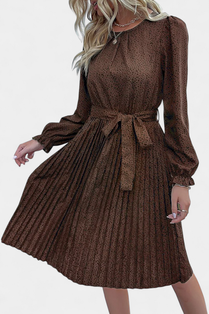 Evabeth Robe Midi Plissée Léopard