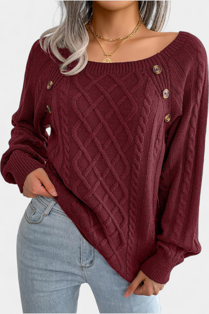 Fien Pull en Tricot avec Col Carré et Boutons