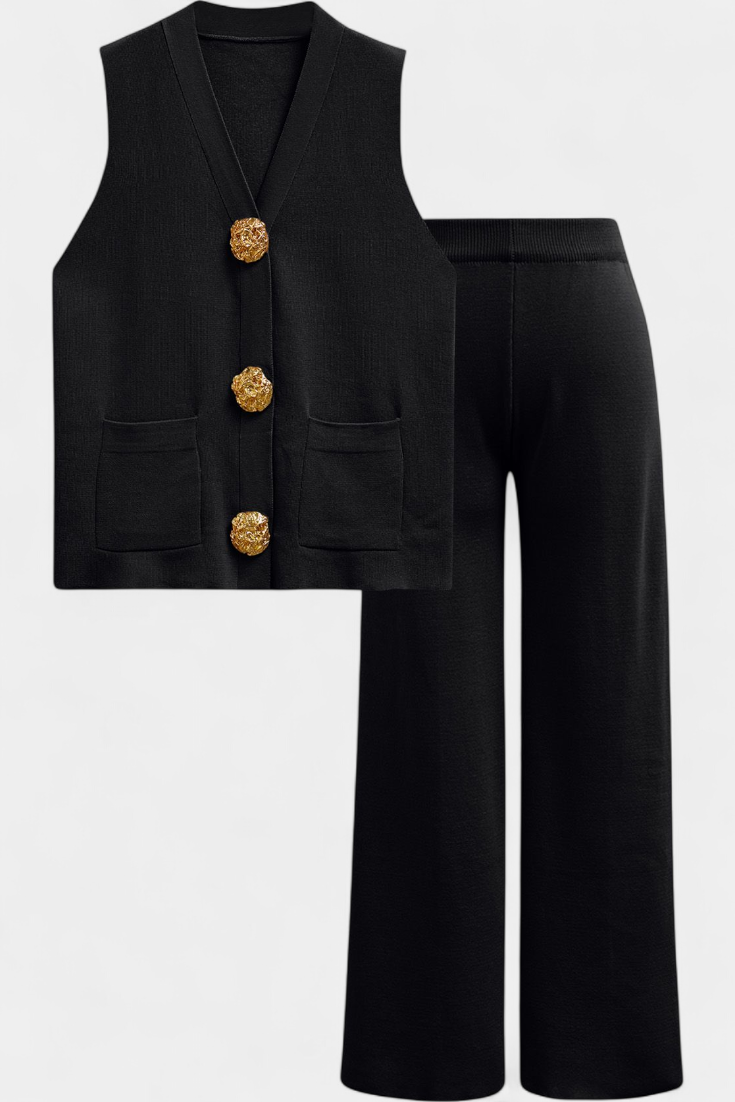 Jacey Ensemble en Maille avec Gilet et Pantalon à Jambe Large