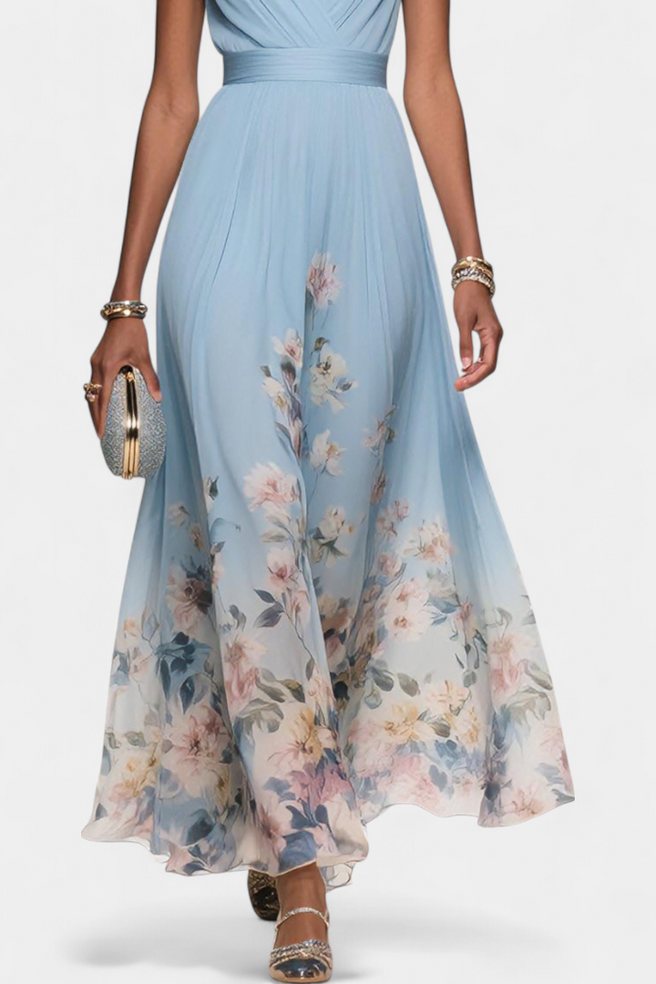 Robe Maxi Fleurie Sauline Sans Manches avec Décolleté en V