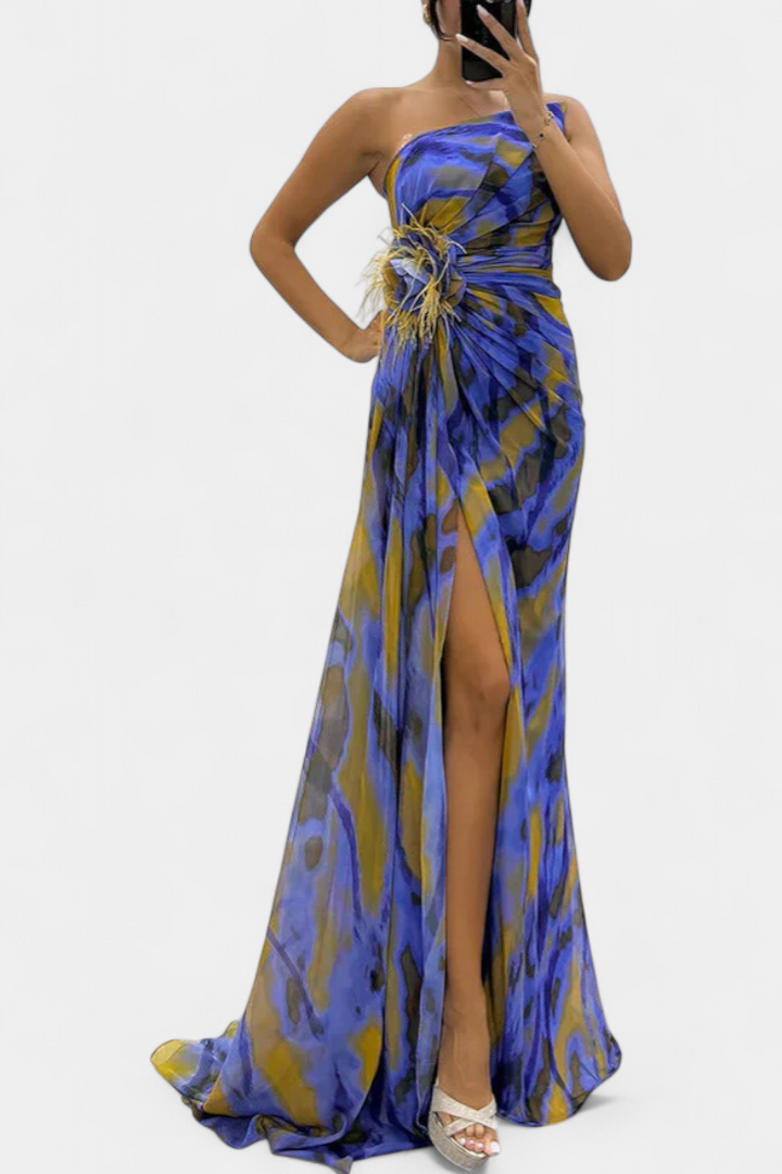 Robe Maxi Asymétrique Aylin avec Imprimé Vibrant