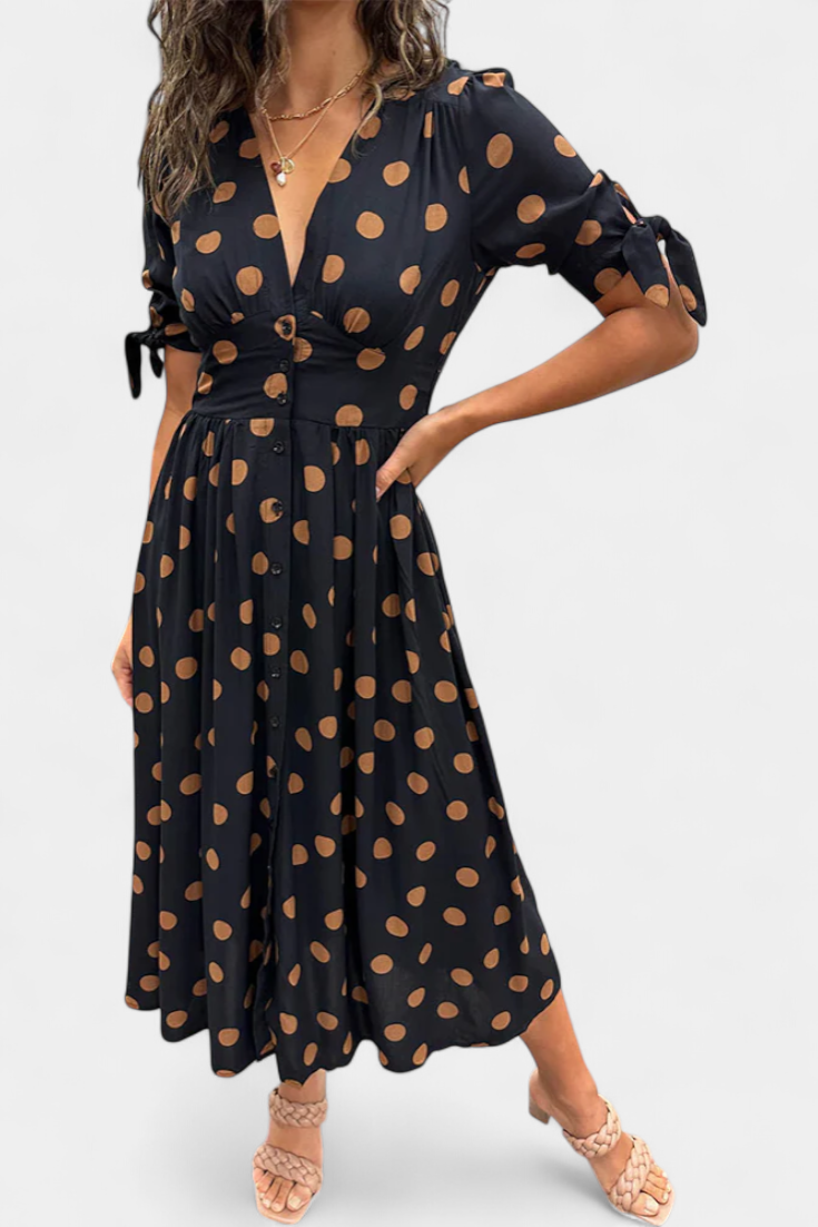 Robe Midi à Pois Lizzie avec Décolleté en V Profond