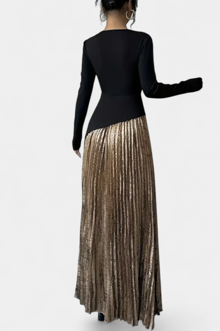 Robe Élégante Leya en Blocs de Couleur avec Manches Longues