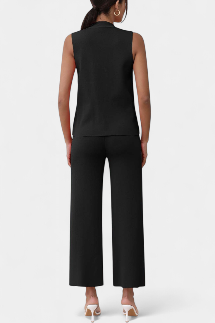 Jacey Ensemble en Maille avec Gilet et Pantalon à Jambe Large