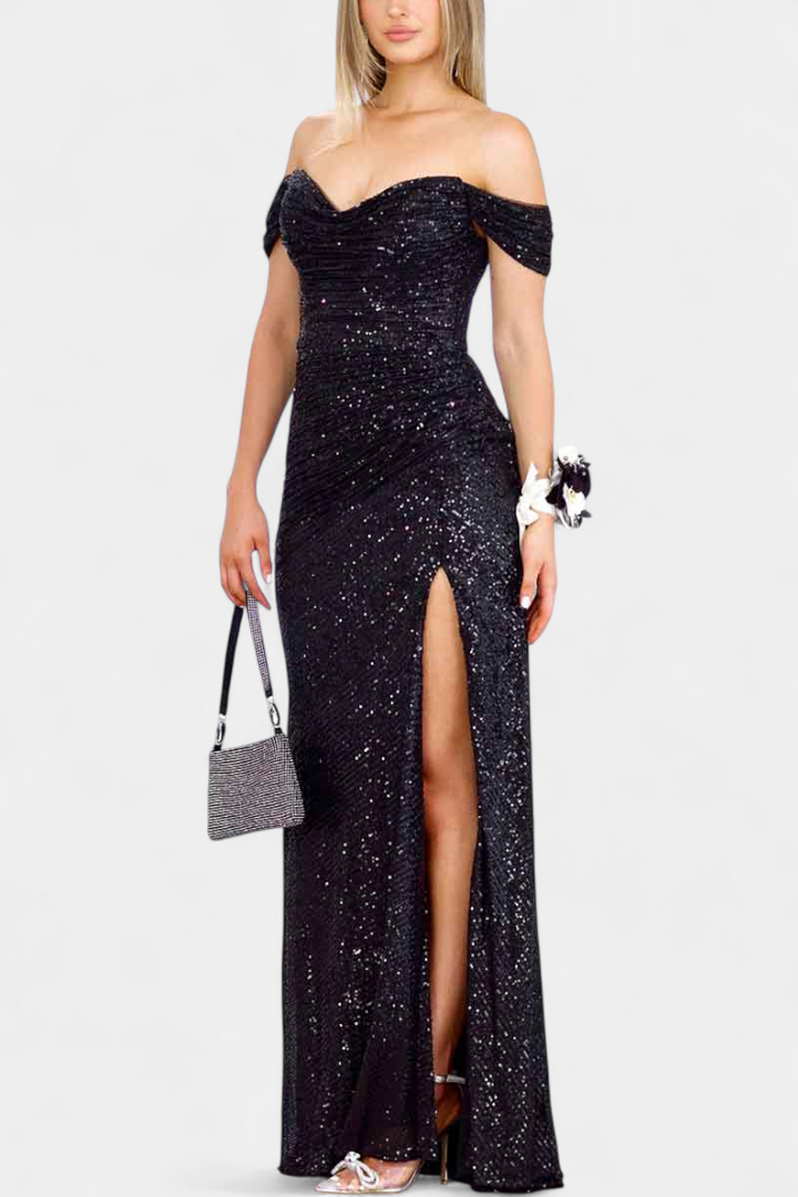 Robe Sirène Off-Shoulder avec Sequins