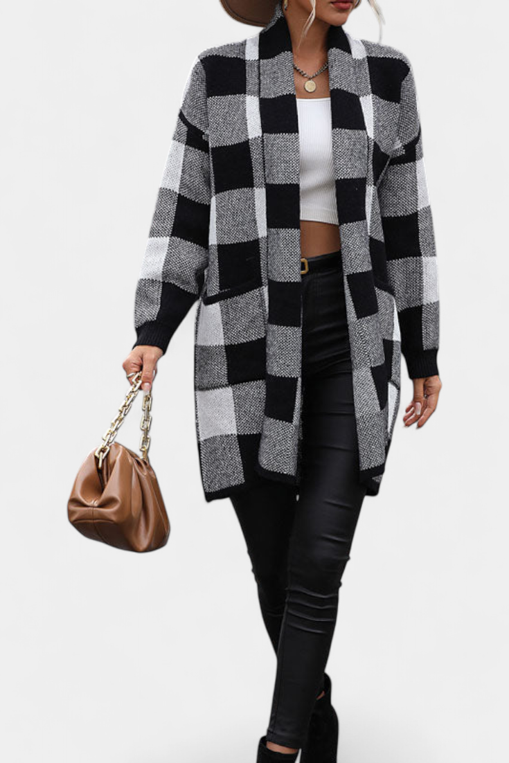 Cardigan Casual à Carreaux Lovella avec Poches