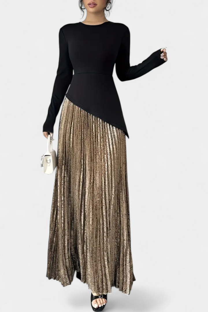 Robe Élégante Leya en Blocs de Couleur avec Manches Longues
