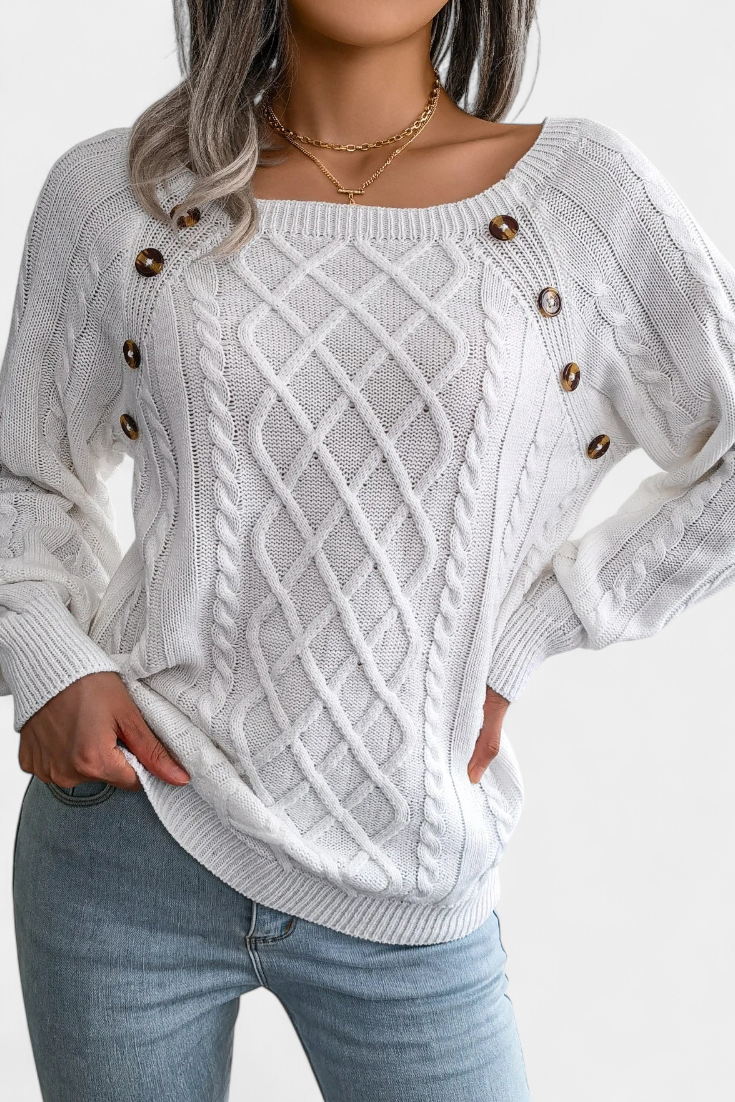 Fien Pull en Tricot avec Col Carré et Boutons