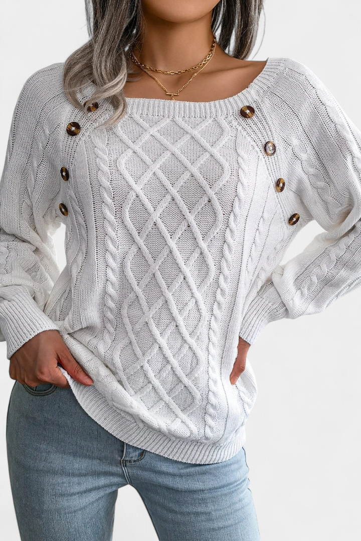 Fien Pull en Tricot avec Col Carré et Boutons