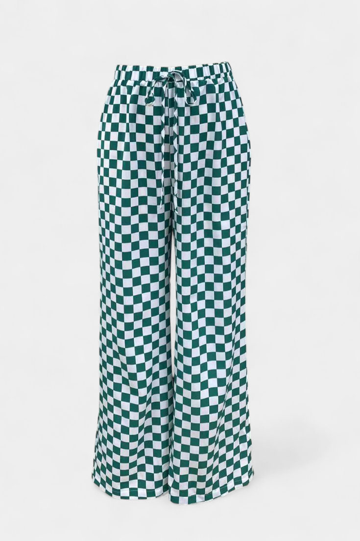Hilaria Pantalons à Jambe Large à Imprimé à Carreaux