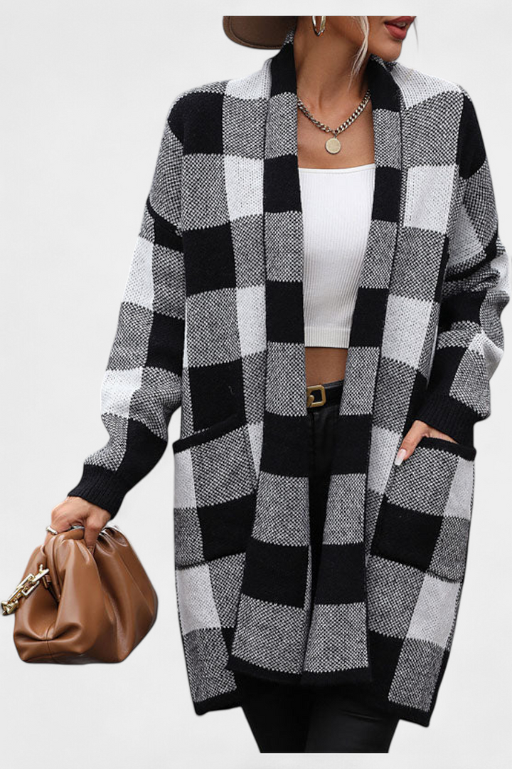 Cardigan Casual à Carreaux Lovella avec Poches