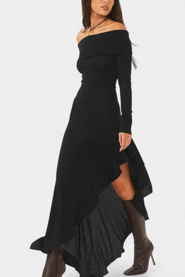 Robe Longue Asymétrique Recife à Épaule Unique avec Manches Longues
