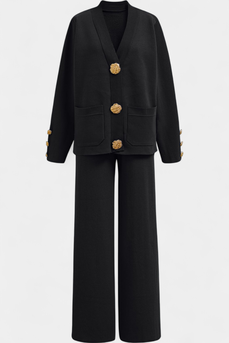 Aireen Ensemble en Tricot avec Cardigan et Pantalon à Jambes Larges