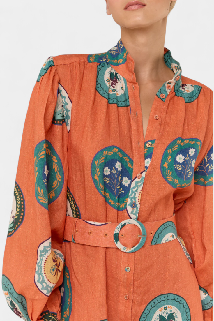 Robe Maxi Sibley en Lin avec Imprimé Exclusif et Ceinture