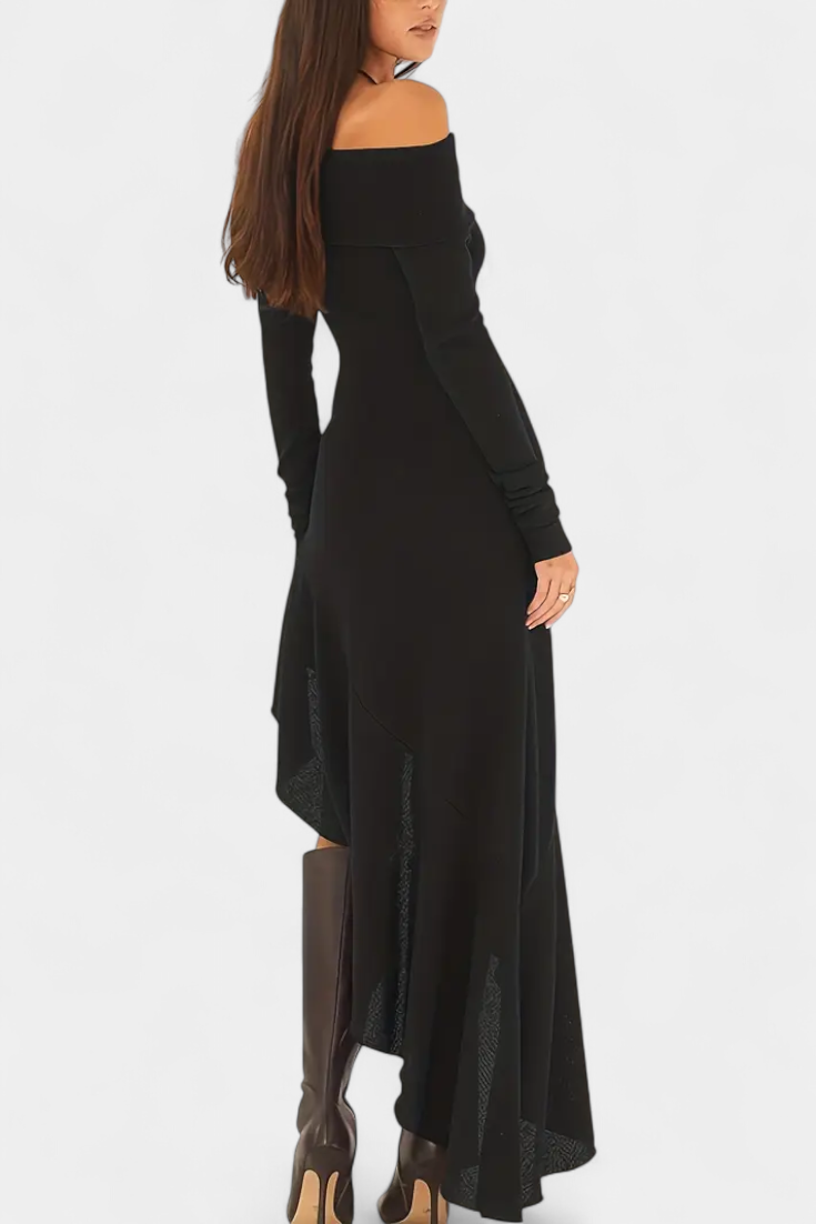 Robe Longue Asymétrique Recife à Épaule Unique avec Manches Longues