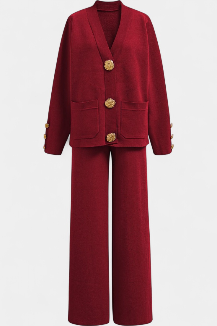 Aireen Ensemble en Tricot avec Cardigan et Pantalon à Jambes Larges