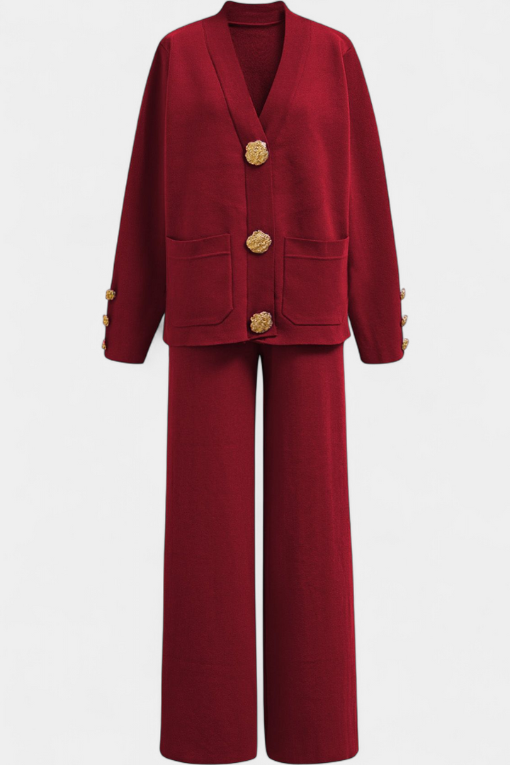 Aireen Ensemble en Tricot avec Cardigan et Pantalon à Jambes Larges