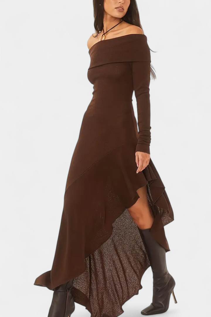 Robe Longue Asymétrique Recife à Épaule Unique avec Manches Longues