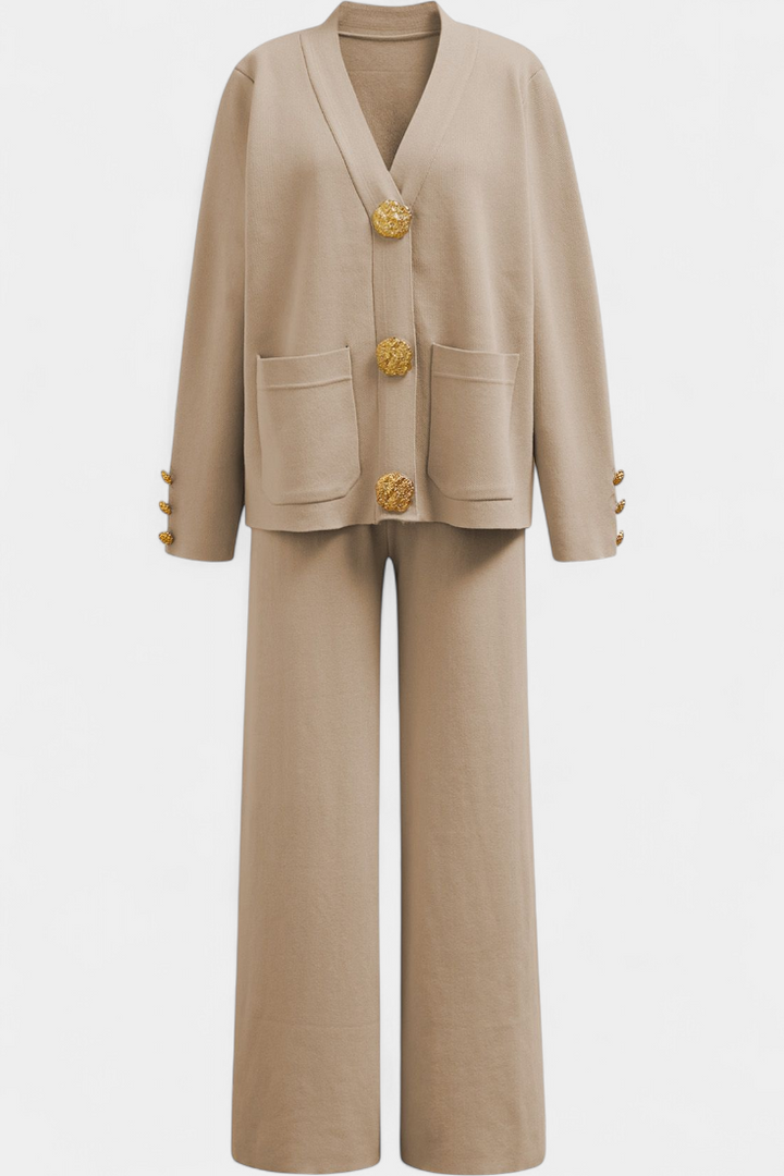 Aireen Ensemble en Tricot avec Cardigan et Pantalon à Jambes Larges