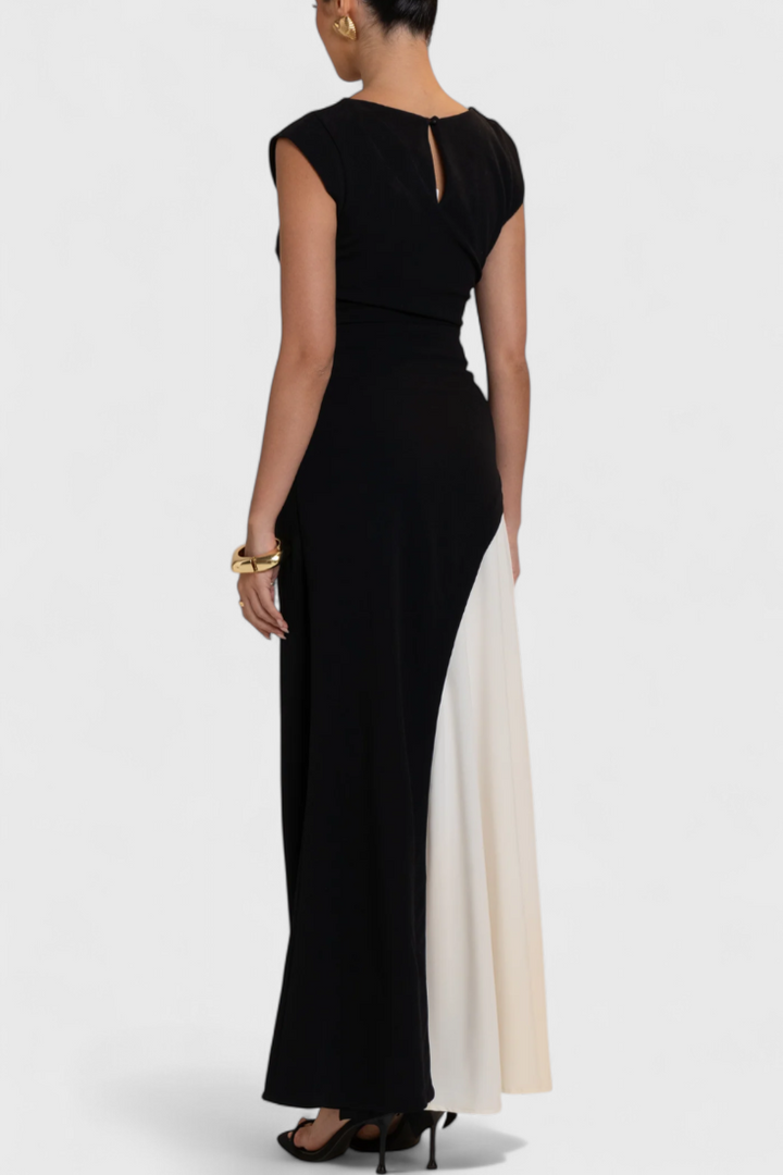Robe Midi Bicolore Mallory avec Coupe Droite et Silhouette Définie