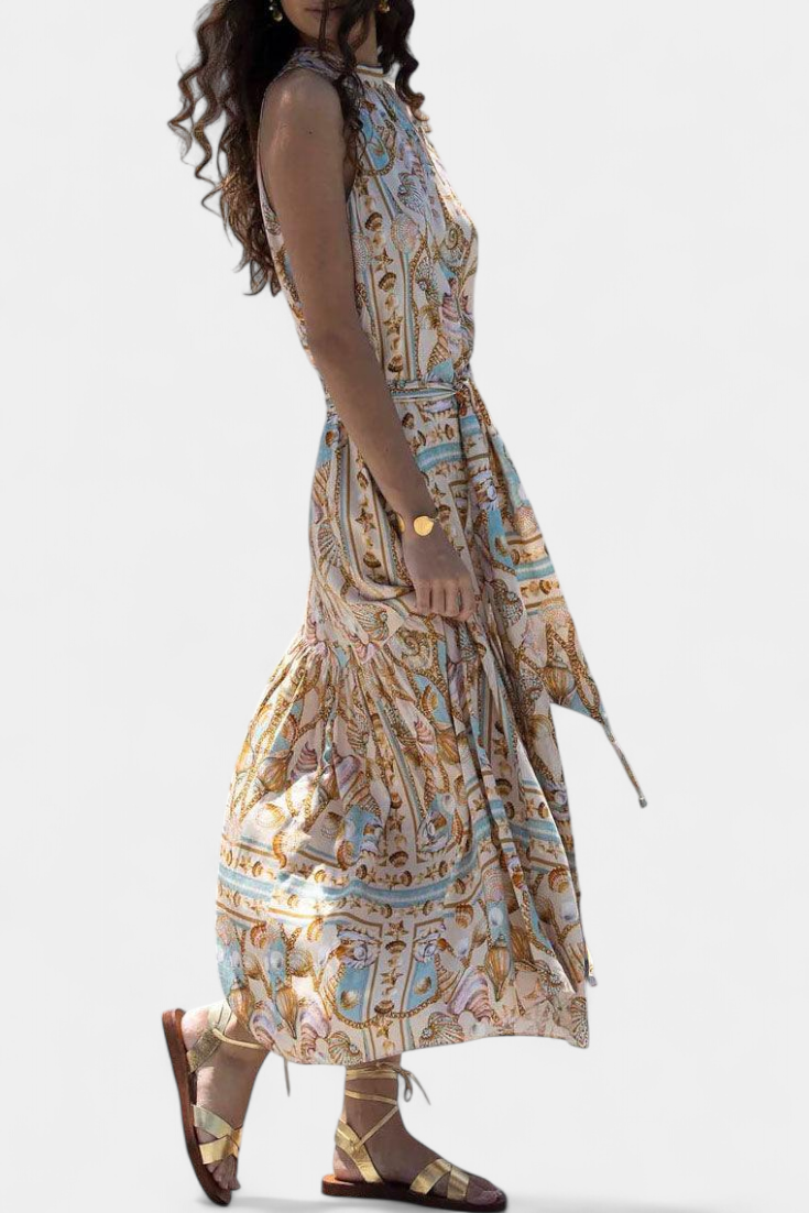 Robe Longue Silky Teófila avec Imprimé Trésors de l'Océan