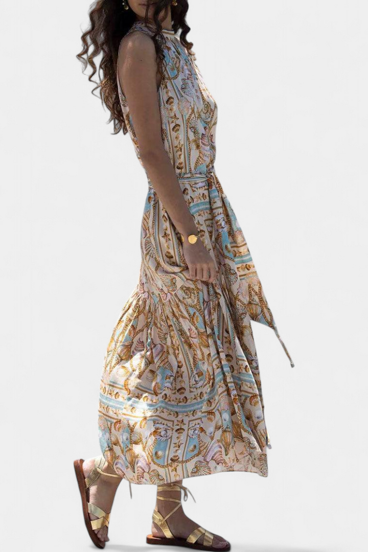 Robe Longue Silky Teófila avec Imprimé Trésors de l'Océan