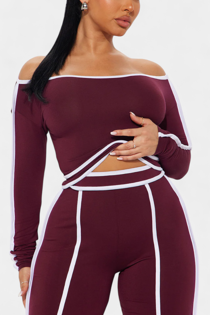 Krystelle Ensemble Off-Shoulder avec Pantalon à Coupe Droite