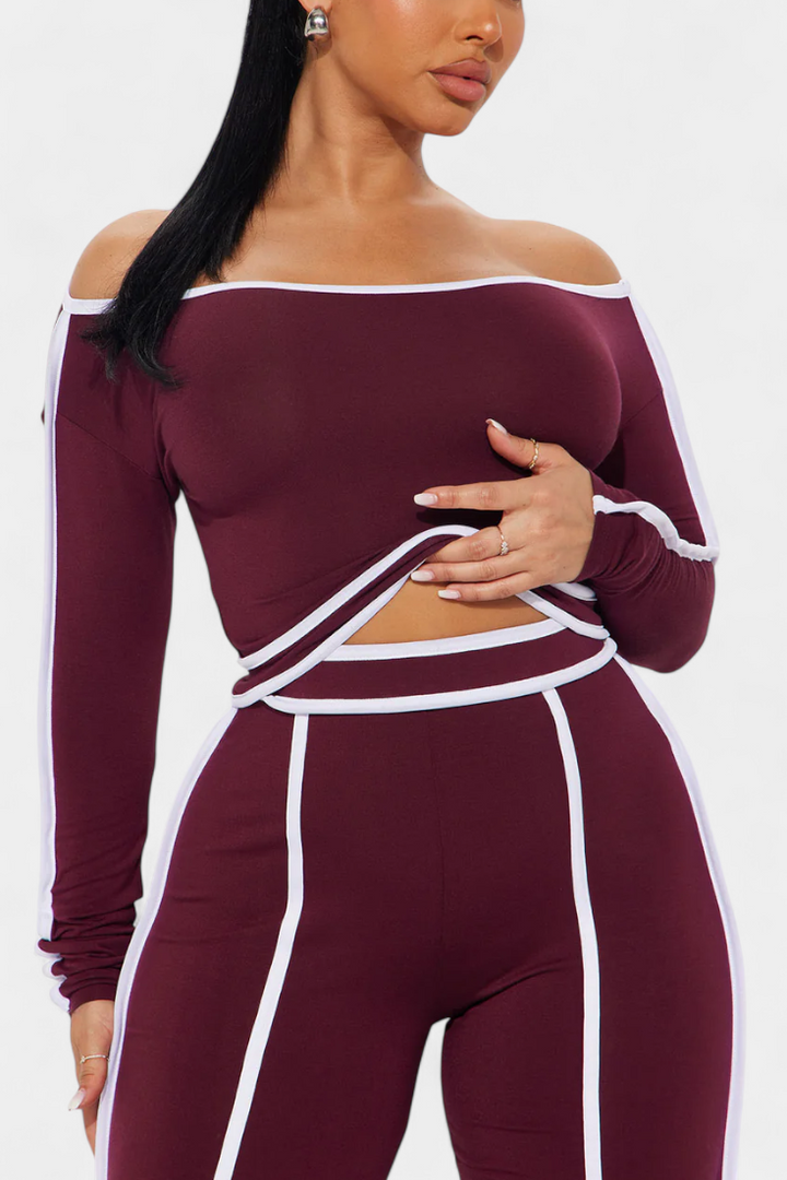 Krystelle Ensemble Off-Shoulder avec Pantalon à Coupe Droite