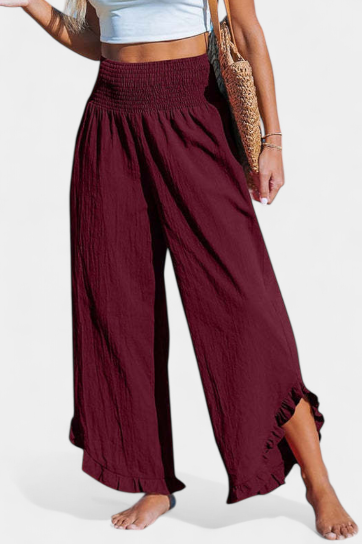 Justina Pantalon Palazzo avec Volants et Taille Haute
