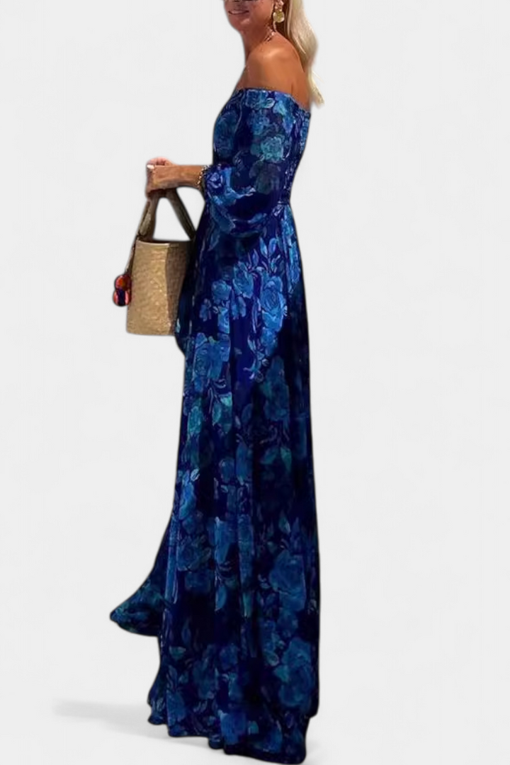 Davina Robe Longue Off-Shoulder avec Imprimé Floral Romantique