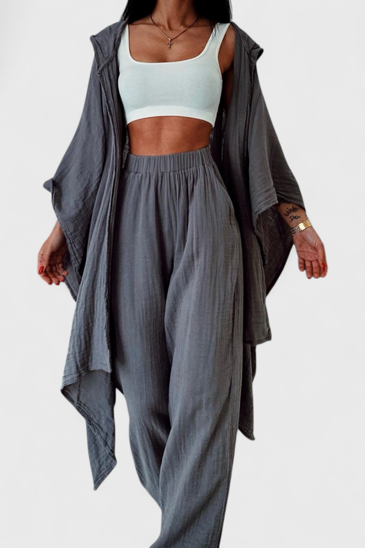 Ensemble Décontracté Henley de Deux Pièces avec Cardigan
