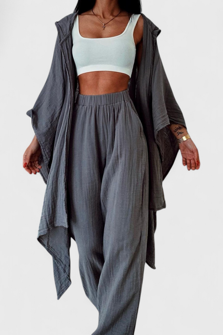 Ensemble Décontracté Henley de Deux Pièces avec Cardigan