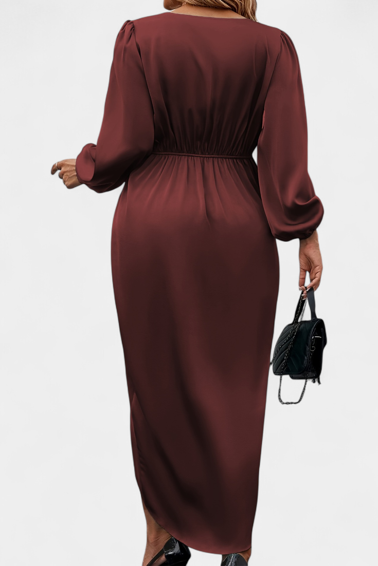 Giada Robe Longue Élégante avec Décolleté en V et Fente Latérale