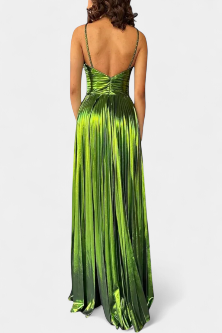 Robe Maxi Métallique Aikaterini avec Col Croisé et Fente
