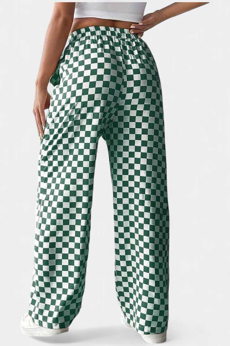 Hilaria Pantalons à Jambe Large à Imprimé à Carreaux