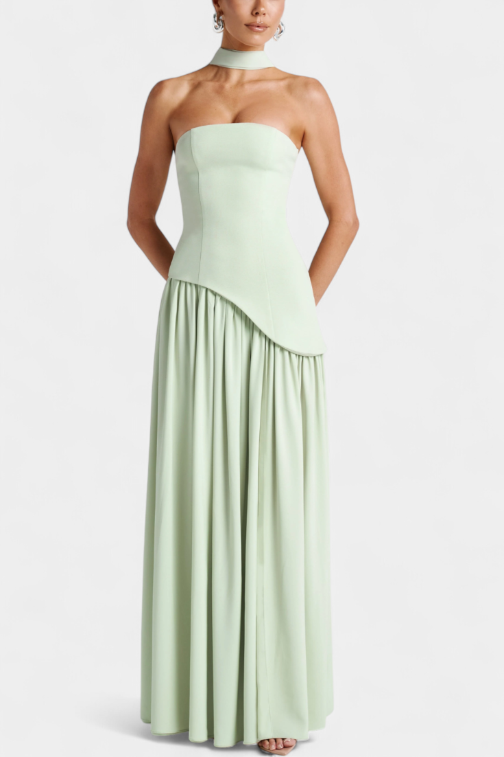 Robe Maxi Celaena en Chiffon Off Shoulder avec Fente Latérale