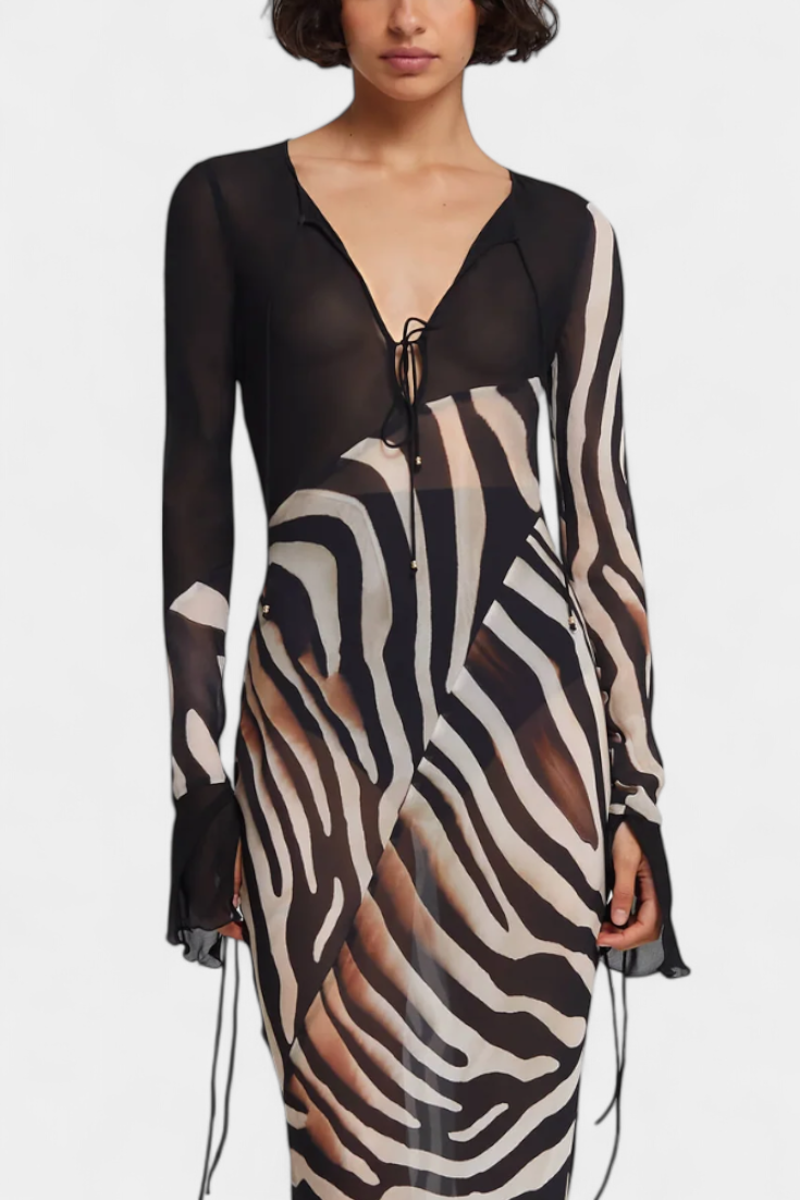 Robe Longue Imprimée Zèbre Taisia avec Décolleté Profond