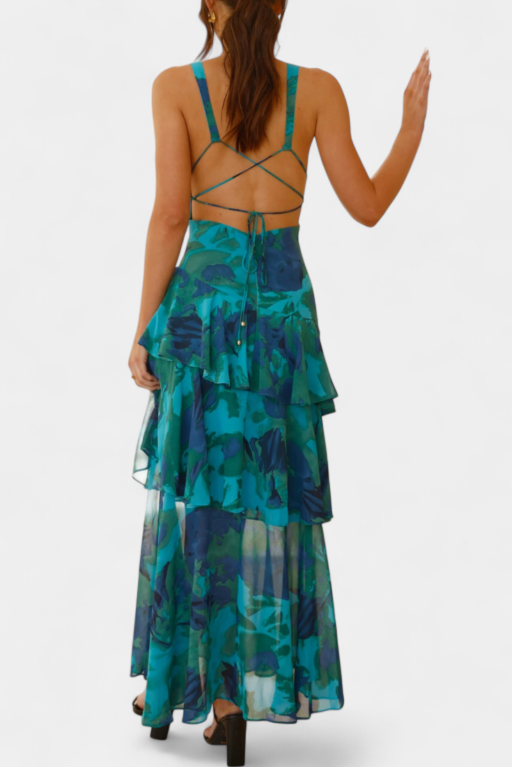 Robe Domenica en Chiffon avec Décolleté en V et Volants Fluides
