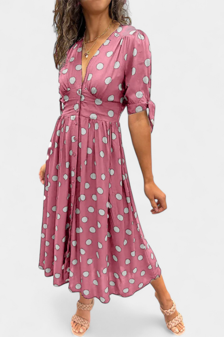 Robe Midi à Pois Lizzie avec Décolleté en V Profond