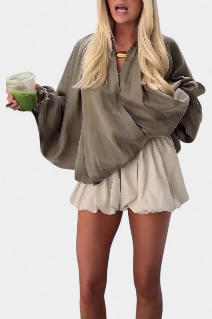 Maude Veste Vert Olive avec Manches Bouffantes