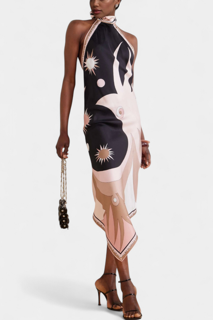 Robe Rosenda avec Dos Nu et Imprimé Abstrait