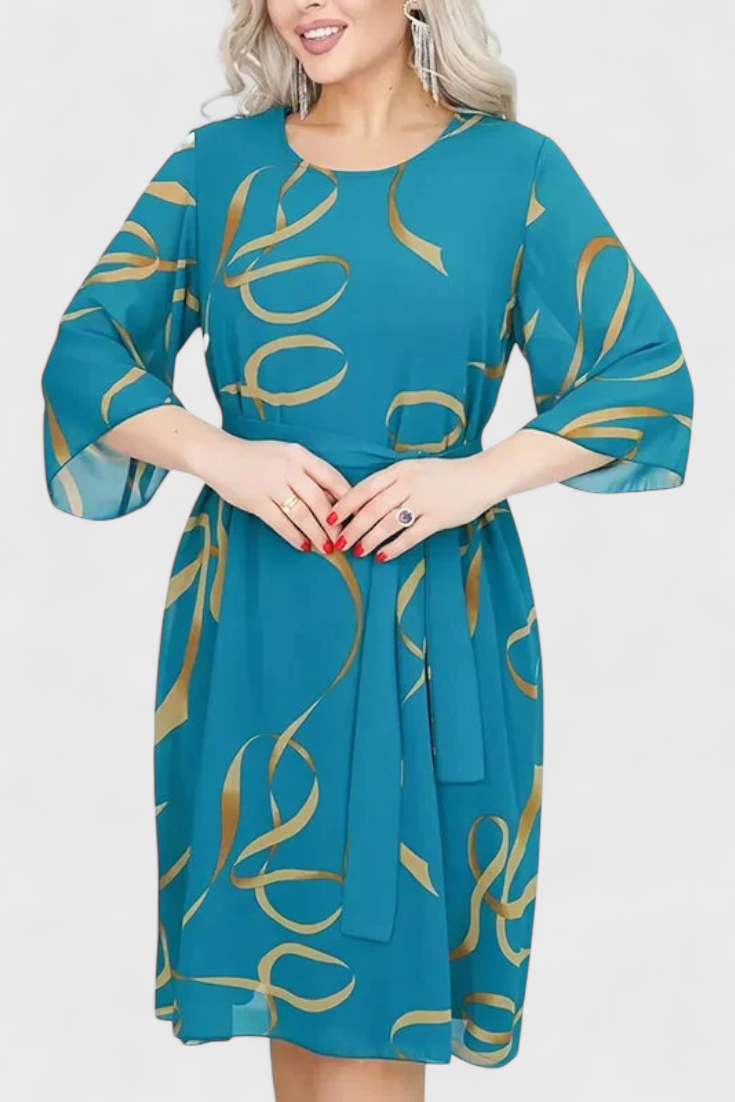 Robe Midi Imprimée Ame avec Ceinture et Coupe Polyvalente